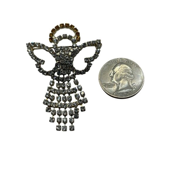VTG Angel Brooch Pin Cherub w/ Halo Dangling Crystal Clear Rhinestones No Lead - Picture 14 of 14